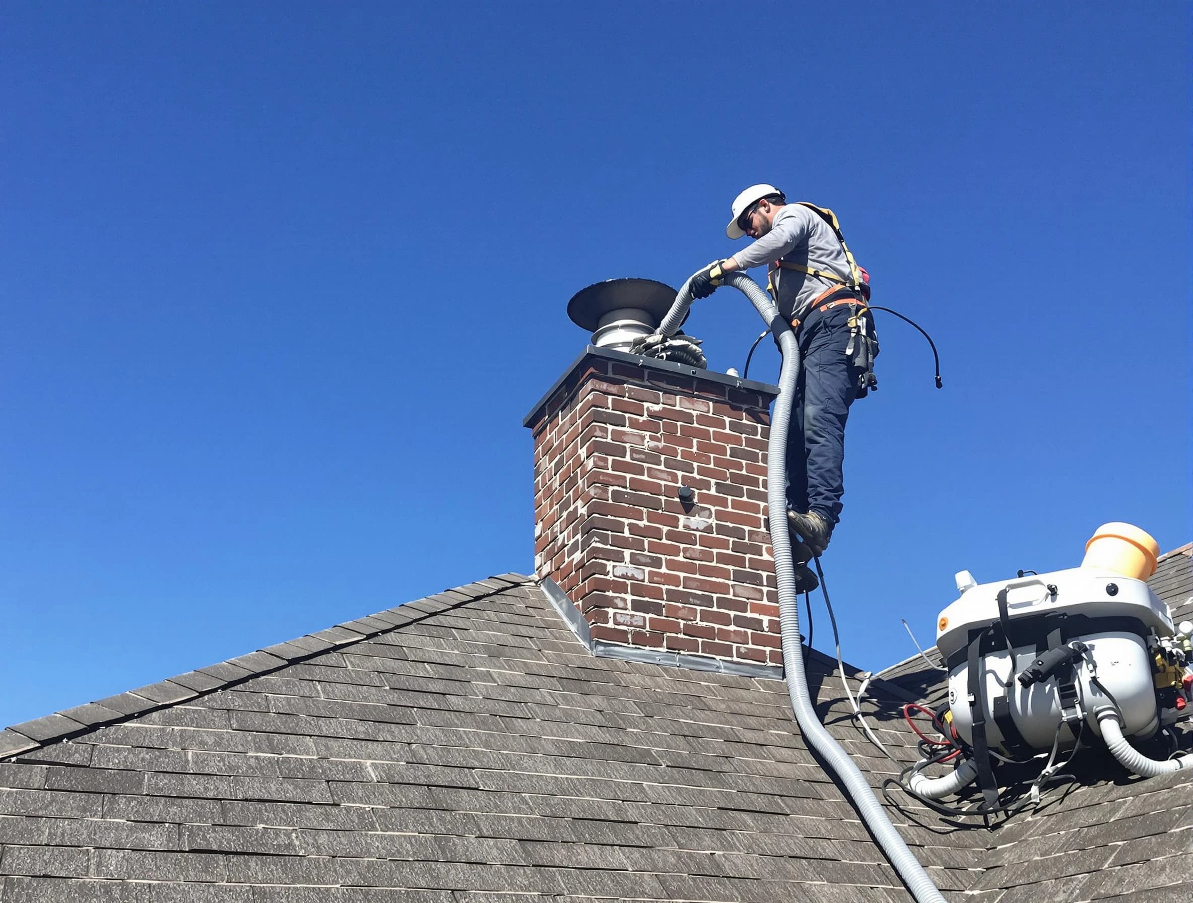Dedicated Fitchburg Chimney Sweep team member cleaning a chimney in Fitchburg, MA