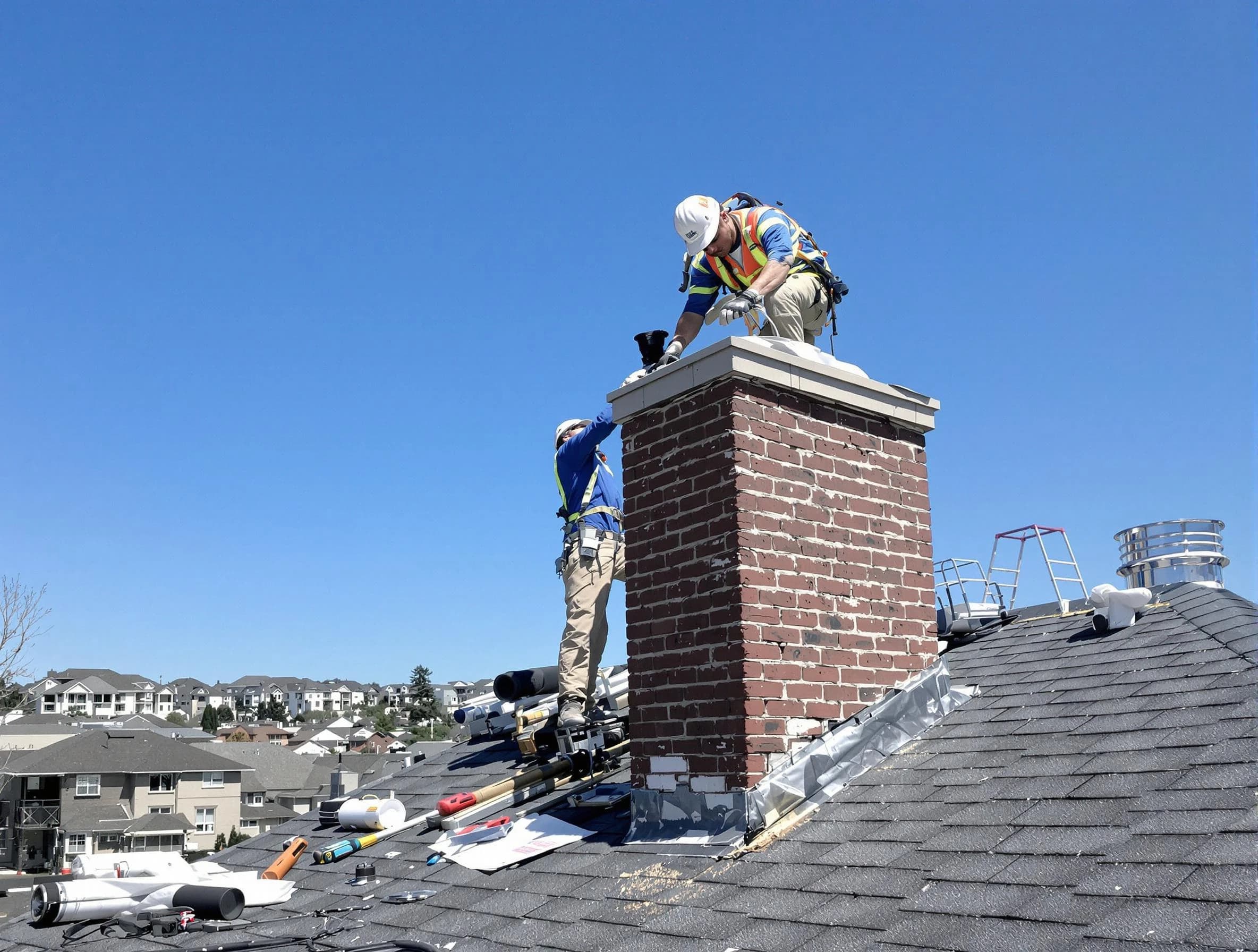Fitchburg Chimney Sweep repairing a chimney crown in Fitchburg, MA