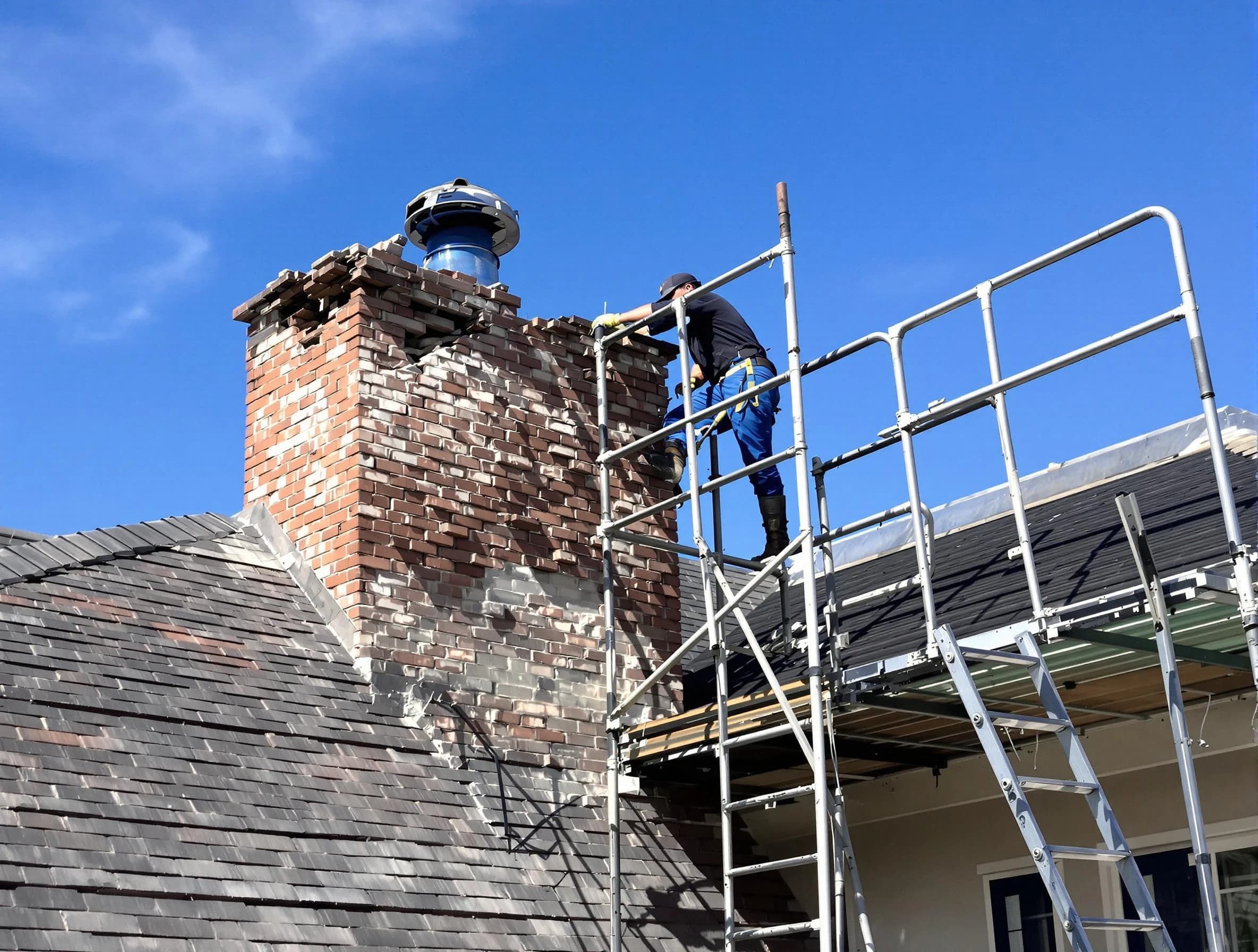 Rebuilding a chimney structure by Fitchburg Chimney Sweep in Fitchburg, MA