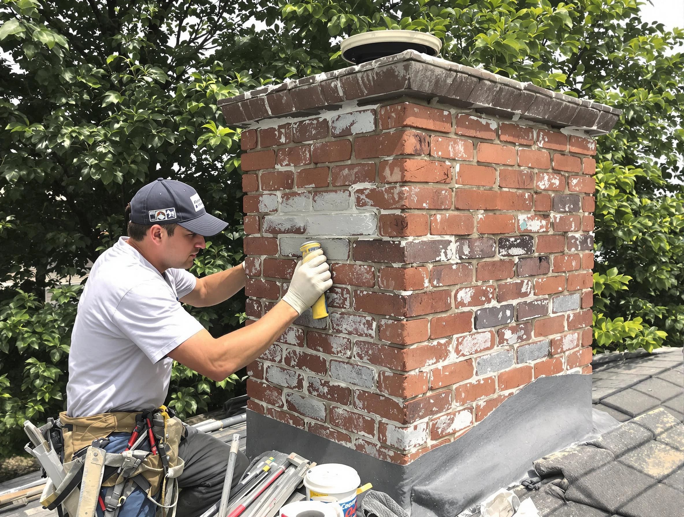 Fitchburg Chimney Sweep restoring an aging chimney in Fitchburg, MA