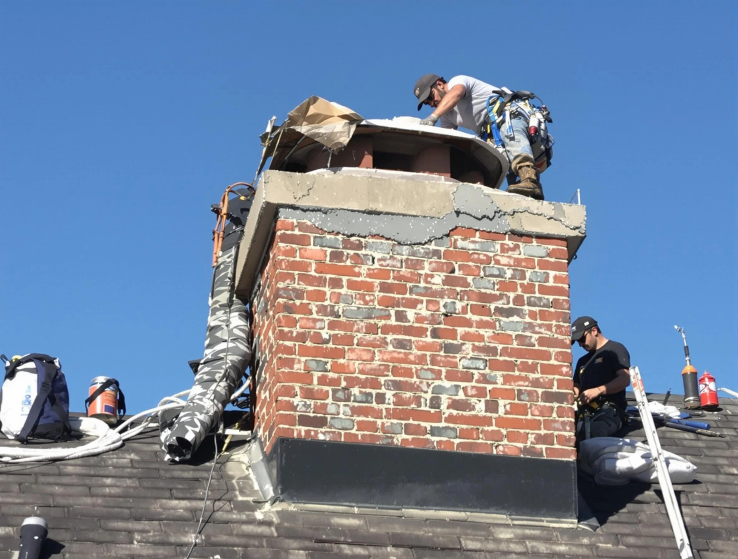 Fitchburg Chimney Sweep installing a custom chimney crown in Fitchburg, MA