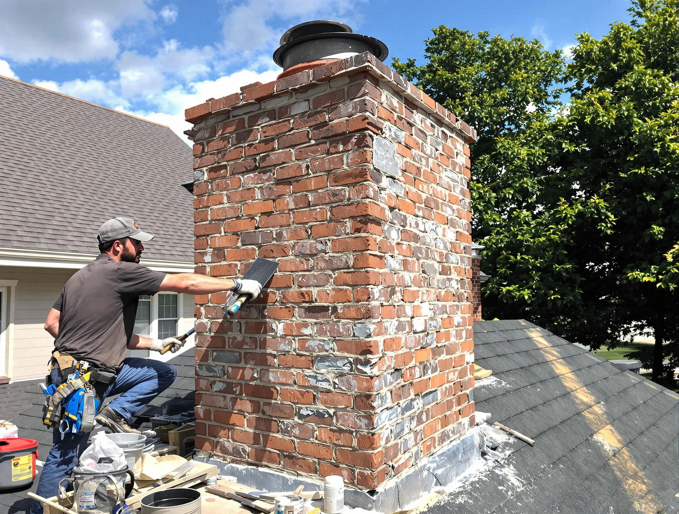 Completed chimney rebuild by Fitchburg Chimney Sweep in Fitchburg, MA