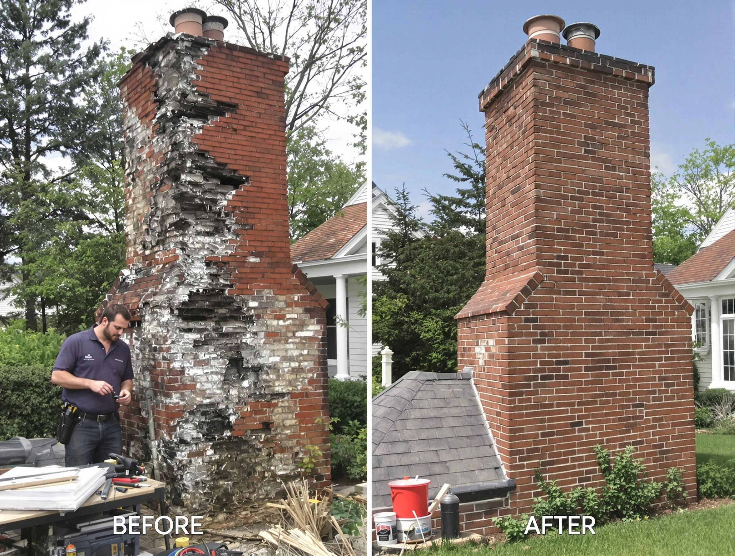 Fitchburg Chimney Sweep performing a full chimney restoration in Fitchburg, MA