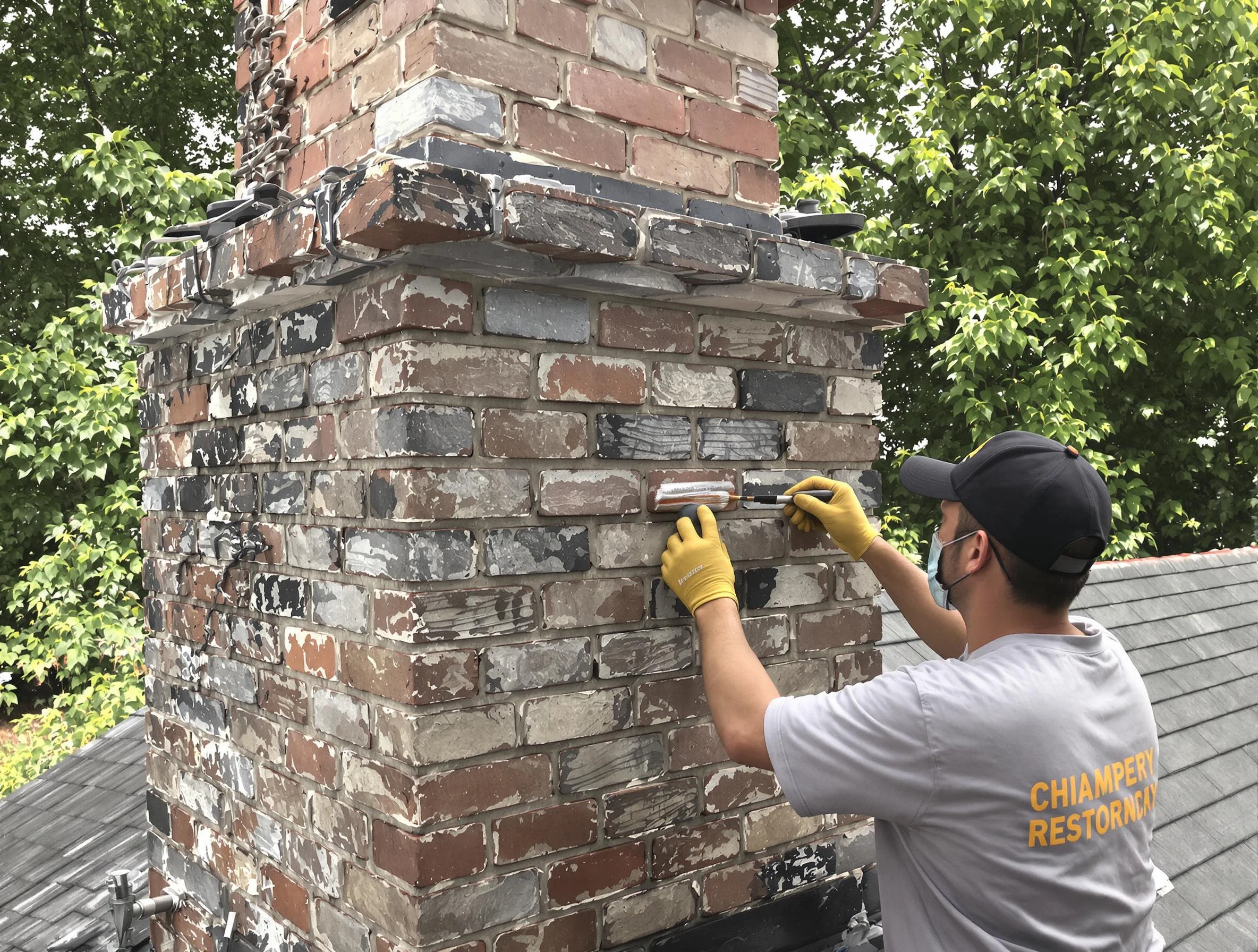 In-progress chimney restoration by Fitchburg Chimney Sweep in Fitchburg, MA